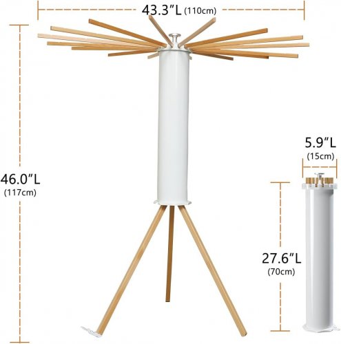 SKIKEN SPACE SAVING STANDING OCTOPUS CYLINDER TRIPOD CLOTHES DRYING RACK WITH 16 EXPANDABLE RODS - 43.3" X 43.3" X 46" - WHITE AND NATURAL WOOD (MODEL: SK-TRIPOD-DRYINGRACK) image 3