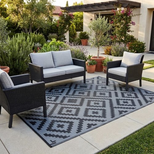 OUTDOOR LIGHT WEIGHT RUG - 12FT X 9FT - GRAY AND WHITE (STYLE: HY-CPB-209) image 2