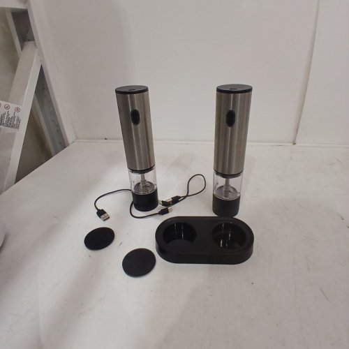 2PK RECHARGEABLE ONE TOUCH OPERATION SALT & PEPPER GRINDER - 60ML - BLACK/STAINLESS STEEL image 3