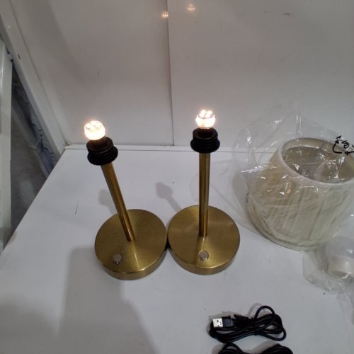 2PK PUSU CORDLESS RECHARGEABLE TABLE LAMPS WITH FABRIC SHADE - 3 DIMMABLE LEVELS - 4000 MAH - GOLD image 2