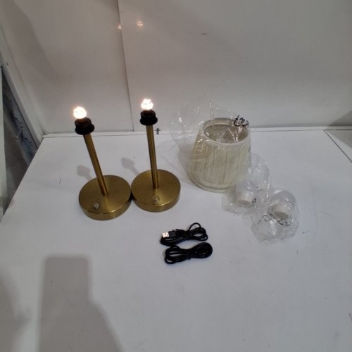 2PK PUSU CORDLESS RECHARGEABLE TABLE LAMPS WITH FABRIC SHADE - 3 DIMMABLE LEVELS - 4000 MAH - GOLD image 3