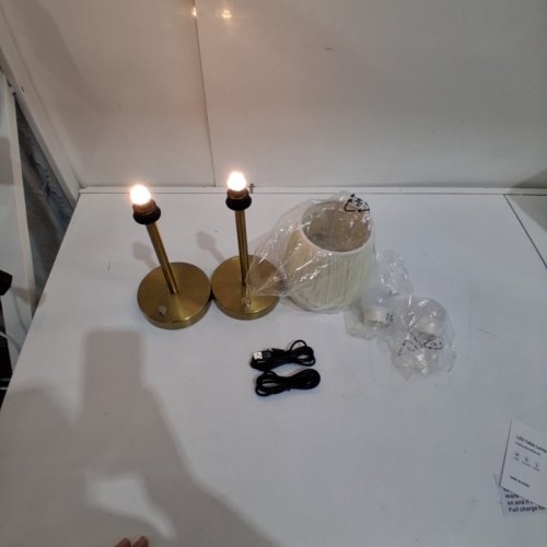 2PK PUSU CORDLESS RECHARGEABLE TABLE LAMPS WITH FABRIC SHADE - 3 DIMMABLE LEVELS - 4000 MAH - GOLD image 4
