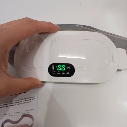 WEARABLE ELECTRONIC HEATING VIBRATING MASSAGE BELT FOR MENSTRUAL PAIN - WHITE AND GRAY image 2