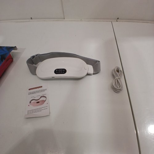 WEARABLE ELECTRONIC HEATING VIBRATING MASSAGE BELT FOR MENSTRUAL PAIN - WHITE AND GRAY image 3