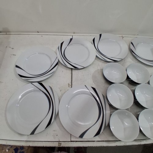18PC AMAZON BASICS DINNERWARE SET - BLACK/WHITE SWIRL image 3