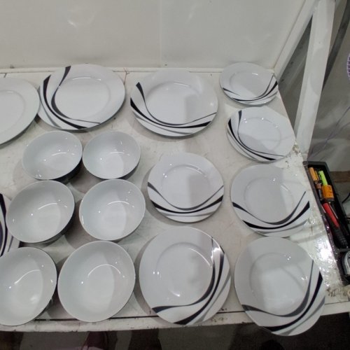 18PC AMAZON BASICS DINNERWARE SET - BLACK/WHITE SWIRL image 5