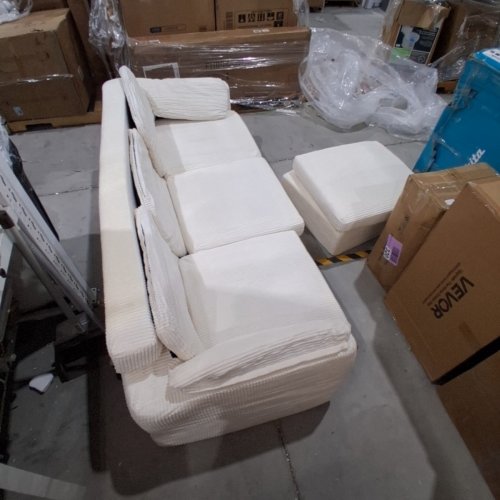 2PC SOFA AND OTTOMAN - SOFA 64" X 36" X 28" - OTTOMAN 24" X 24" X 15" - WHITE image 2