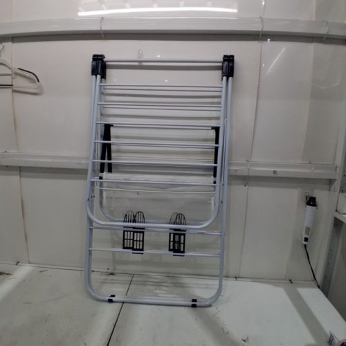 SONGMICS FOLDABLE CLOTHES DRYING RACK 2-TIER - 61.8" X 22" X 41.9" - SILVER/NAVY (MODEL: LLR53BUV1) image 4