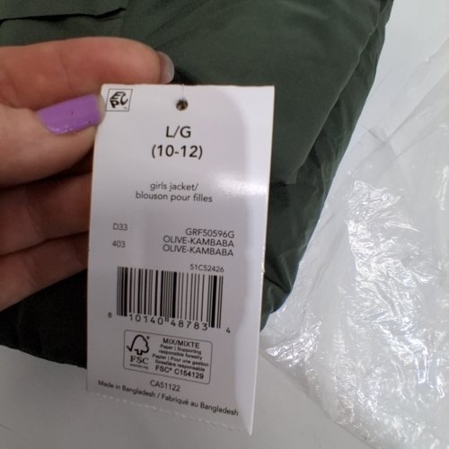 GIRL'S GEORGE LONG HOODED PARKA JACKET - LARGE (10-12) - OLIVE (STYLE: GRF50596G) image 3