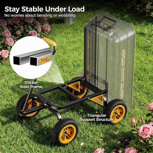 CAMMOO HEAVY DUTY GARDEN DUMP CART WAGON WITH SOLID 10" TIRES - 4 CU.FT, 600LBS CAPACITY - BLACK - (MODEL: TF-S600) image 3
