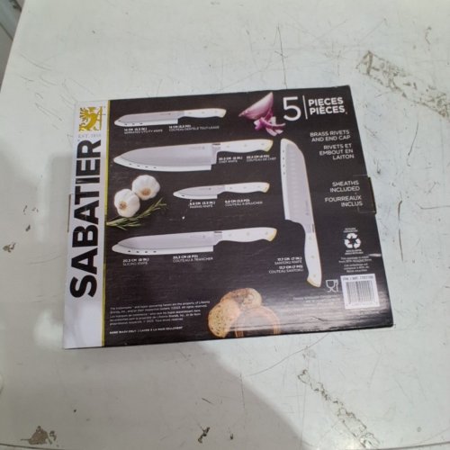 10PC SABATIER FORGED GERMAN STEEL TRIPLE RIVETED KNIFE SET WITH COVERS - VARYING SIZES - WHITE/GOLD (MODEL : 1707150) image 3
