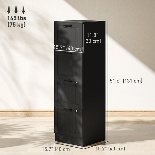 HOMCOM 4 DRAWER FILE CABINET WITH LOCK - 52" - BLACK (MODEL: 924-107V02) image 2