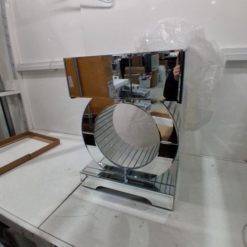 ROUNDED MIRRORED VANITY DRESSING SIDE TABLE - 16.5" - MIRRORED SILVER image 2