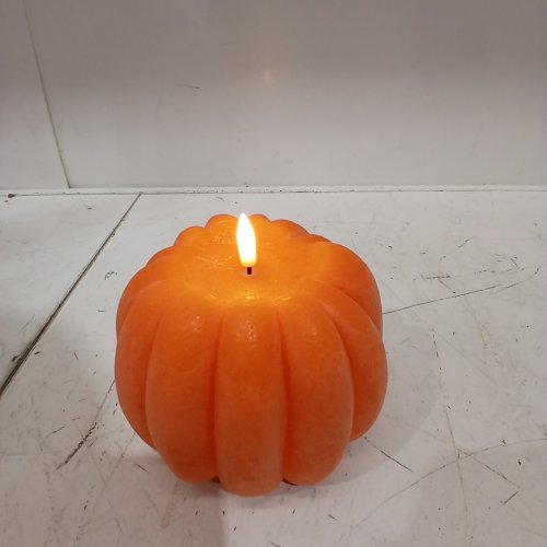 LED FLAMELESS FLICKERING WAX PUMPKIN CANDLE - 5" - ORANGE image 2
