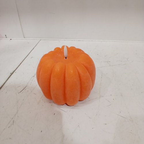 LED FLAMELESS FLICKERING WAX PUMPKIN CANDLE - 5" - ORANGE image 3