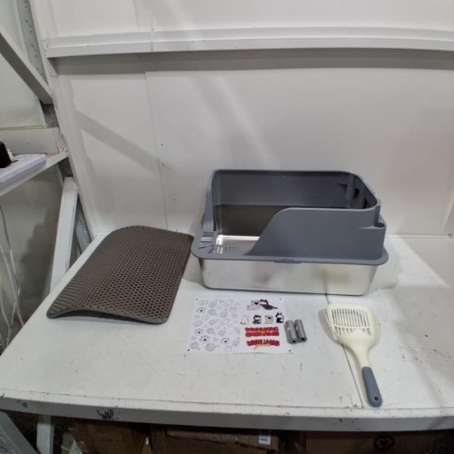 ELLENPENT STAINLESS STEEL CAT LITTER BOX WITH LID - XL - 36L - GREY (MODEL: CH-ICB010) image 2