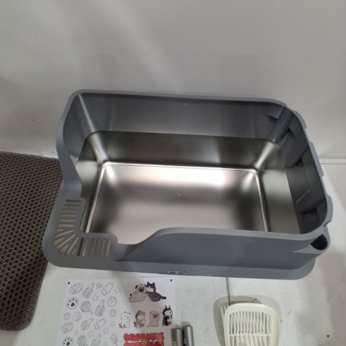 ELLENPENT STAINLESS STEEL CAT LITTER BOX WITH LID - XL - 36L - GREY (MODEL: CH-ICB010) image 4
