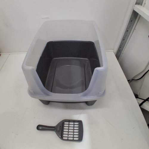 IRIS OPEN TOP CAT LITTER BOX KIT WITH SHIELD - 16" X 12" - GREY/CLEAR (MODEL: CLH-12) image 2