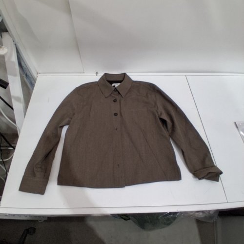 WOMEN'S COS RELAXED FIT WOOL BLEND BUTTON-UP SHIRT - 8 - BROWN image 2