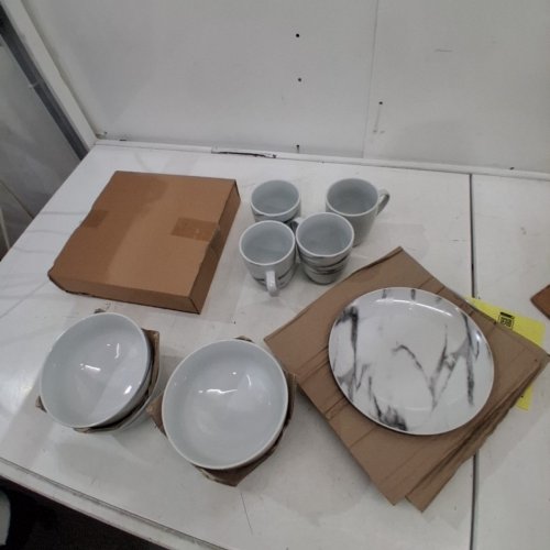 16PC SAFDIE & CO. PREMIUM CHIP-RESISTANT PORCELAIN DINNERSET - DISHWASHER & MICROWAVE SAFE - COUPE MARBLE (MODEL: AM02721EC) image 2