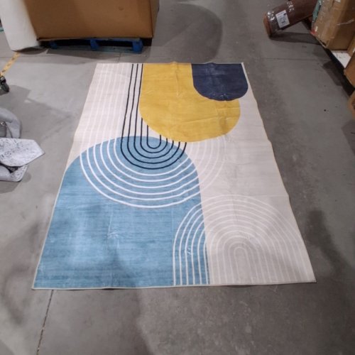MUSE MODERN GEOMETRIC AREA RUG - 7FT X 5FT - BLUE/YELLOW/CREAM image 3