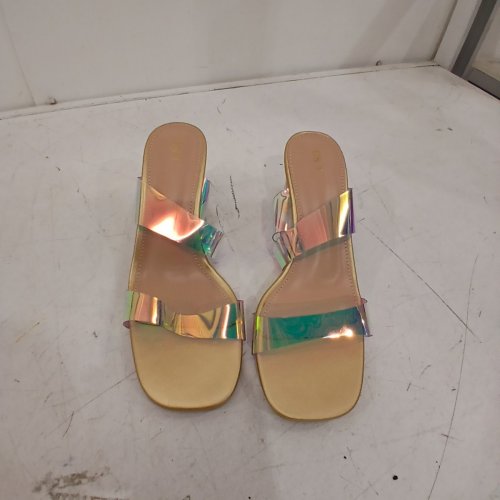 WOMEN'S ALLEGRA K COLOFUL STRAP PVC CHUNKY HEEL - SIZE 7 - GOLD (STYLE: HJ1632-1) image 3
