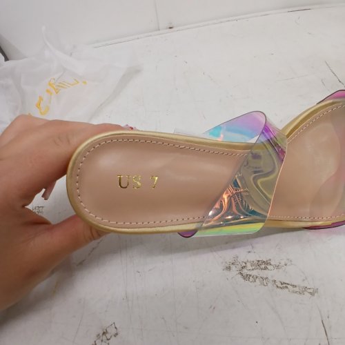 WOMEN'S ALLEGRA K COLOFUL STRAP PVC CHUNKY HEEL - SIZE 7 - GOLD (STYLE: HJ1632-1) image 5
