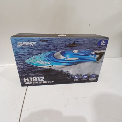 DEERC HIGH SPEED RC RACING BOAT WITH SHARK GRAFFITI - 20+ MPH, FAST REMOTE CONTROL BOAT W/LED LIGHTS FOR POOLS AND LAKES (MODEL:HJ812) image 2