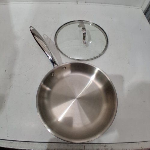 2PC LAGOSTINA FORTE 3-PLY FRYING PAN WITH GLASS LID - 10" - STAINLESS STEEL image 2