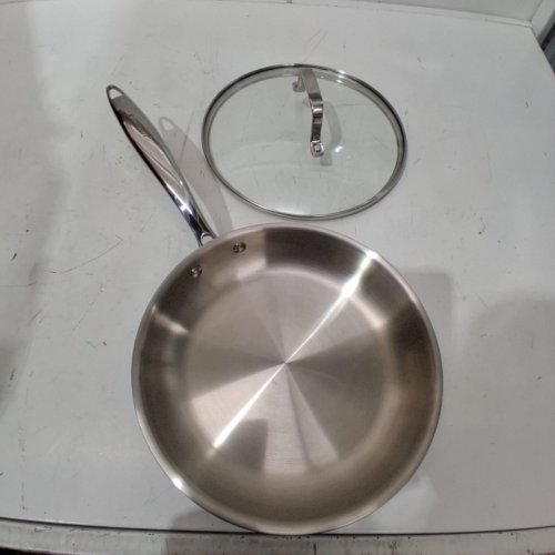 2PC LAGOSTINA FORTE 3-PLY FRYING PAN WITH GLASS LID - 10" - STAINLESS STEEL image 3
