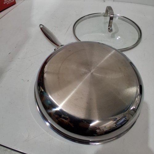 2PC LAGOSTINA FORTE 3-PLY FRYING PAN WITH GLASS LID - 10" - STAINLESS STEEL image 5