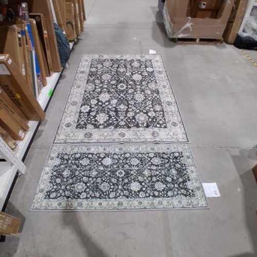 2PC WASH LUXE FLORAL AREA RUG - 5FT X 7FT / 27" X 60" - BLACK / WHITE (MODEL: 2046294) image 4