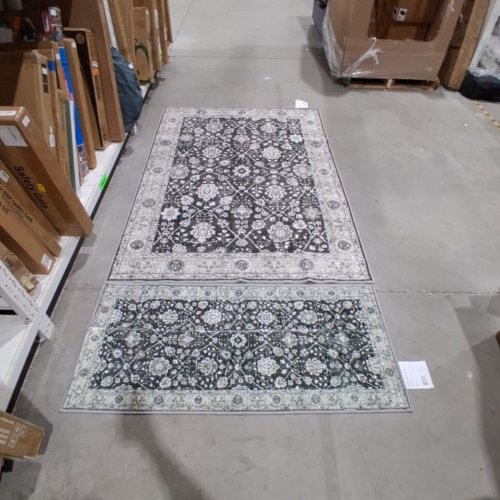 2PC WASH LUXE FLORAL AREA RUG - 5FT X 7FT / 27" X 60" - BLACK / WHITE (MODEL: 2046294) image 5