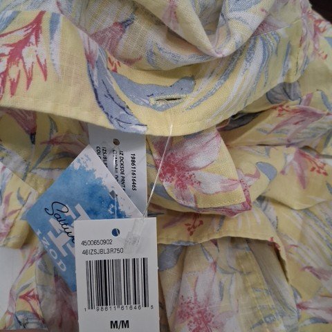 MEN'S IZOD FLORAL SHORT SLEEVE BUTTON-UP SHIRT - MEDIUM - YELLOW MULTICOLOR image 2