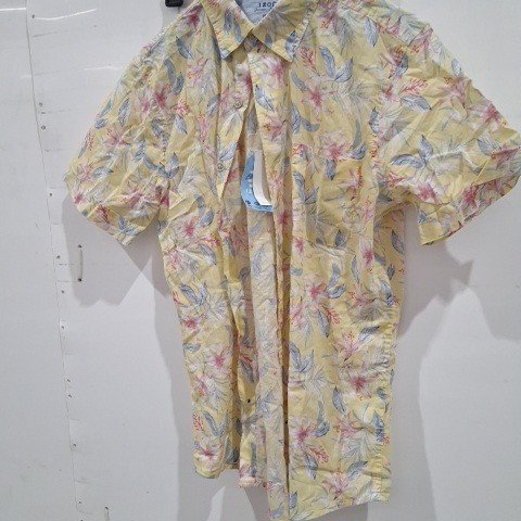 MEN'S IZOD FLORAL SHORT SLEEVE BUTTON-UP SHIRT - MEDIUM - YELLOW MULTICOLOR image 3