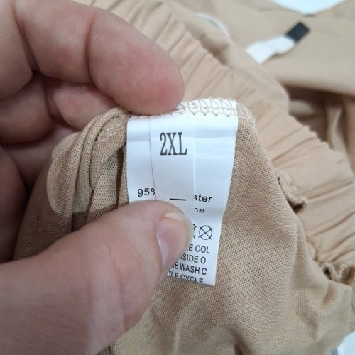 WOMENS DRAWSTRING KNEE LENGTH LINEN PANTS - 2XL - BEIGE / BLACK image 2
