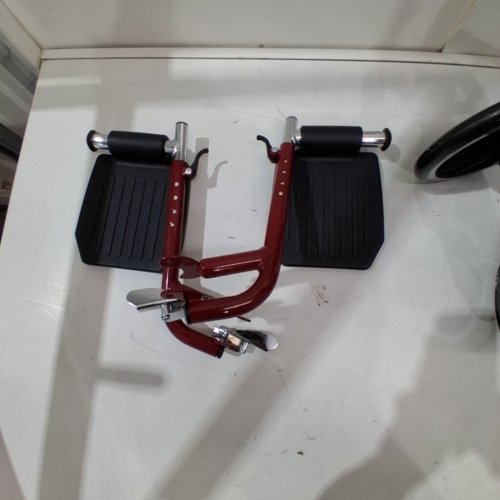 MEDLINE BASIC ALUMINUM TRANSPORT WHEELCHAIR 12" REAR WHEELS WITH BRAKES - 19"/300LBS CAPACITY - RED/BLACK (MODEL: MDS808210ARE) image 4