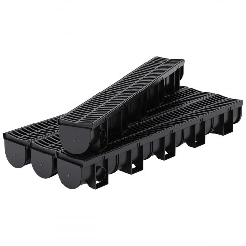 GARVEE 5PK WEATHER-RESISTANT HDPE CHANNEL DRAIN SYSTEM WITH PLASTIC GRATE - 39.4" X 5.9" X 5.1" - BLACK (MODEL: PTH_33BLKBLH) image 2