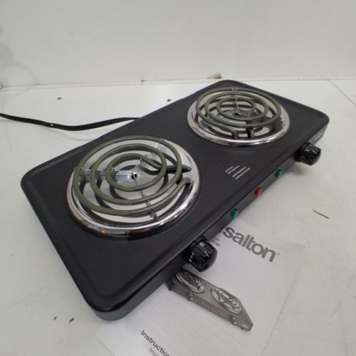 SALTON PORTABLE ELECTRIC HOT PLATE DOUBLE BURNER COOKTOP - 1800W - BLACK (MODEL: HP1941) image 4