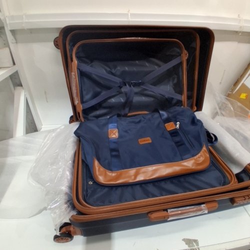 4PC COSBARN LUGGAGE SET WITH TSA LOCK AND SPINNER WHEELS - 20" / 24" / 28" - NAVY/TAN image 2