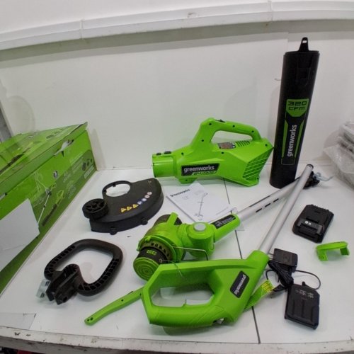 2PC GREENWORKS STRING TRIMMER AND BLOWER COMBO WITH BATTERY - 24V - GREEN/BLACK - (MODEL: STBL24B210) image 3