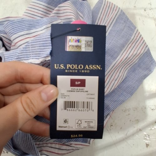 U.S. POLO ASSN. STRIPED SHORT SLEEVE POPLIN SHIRT - SMALL - LIGHT BLUE / WHITE (STYLE: 11-H0440) image 2