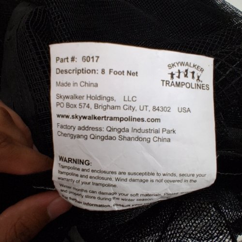 SKYWALKER TRAMPOLINE SAFETY ENCLOSURE NET - 8FT - BLACK (ITEM: 6017) image 2