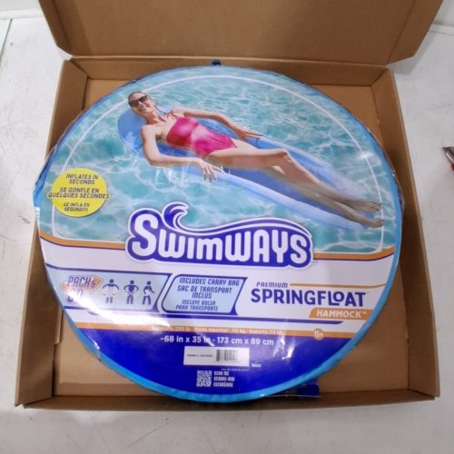 SWIMWAYS PREMIUM SPRINGFLOAT HAMMOCK POOL FLOAT - 68" X 35" - MAX/CAP 250 LBS - BLUE image 3