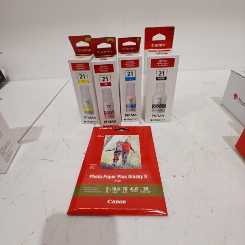 CANON INK REFILL BOTTLE SET - WITH 4" X 6" PHOTO PAPER, PLUS GLOSSY II - FOR PIXMA G4280 / G3290 / G4270 PRINTERS - BLACK, CYAN, MAGENTA & YELLOW (MODEL:GI-21) image 3