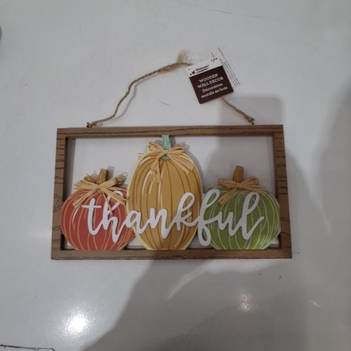 WAY TO CELEBRATE! WOODEN THANKFUL PUMPKIN WALL DECOR - MULTICOLOUR image 2