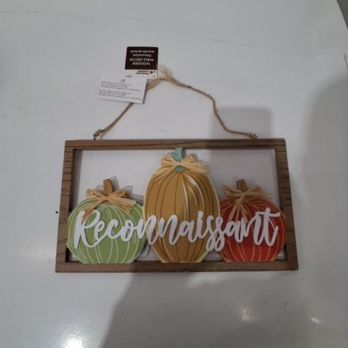 WAY TO CELEBRATE! WOODEN THANKFUL PUMPKIN WALL DECOR - MULTICOLOUR image 3