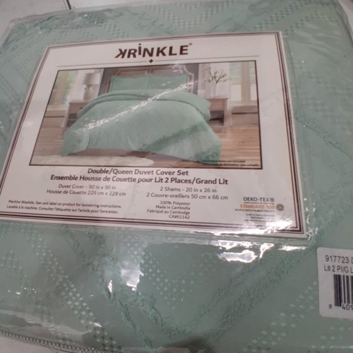 3PC KRINKLE DUVET COVER SET - DOUBLE / QUEEN - DUSTY MINT (MODEL: 917719) image 3