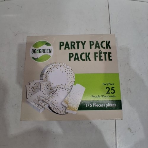 176PC GO4GREEN DISPOSABLE PARTY TABLEWARE SET - FOR 25 PEOPLE - WHITE / GOLD image 3