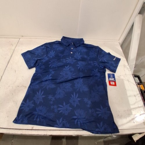 MEN'S PGA TOUR COURSE ESSENTIALS MOISTURE WICKING FLORAL GOLF POLO SHIRT - MEDIUM (32/34) - NAVY BLUE/FLORAL image 2
